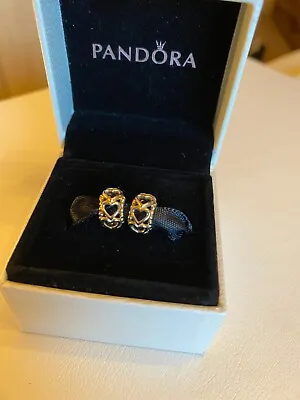 £280 • Buy Pandora 14ct Gold Open Heart Spacer Charms X 2 - Unworn - Retired