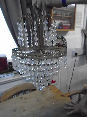Vintage Glass Crystal Drops Chandelier • £49.99