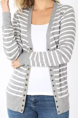 $14.99 • Buy Zenana V Neck Cardigan Snap Front Stretch Long Sleeve Sweater S M L XL