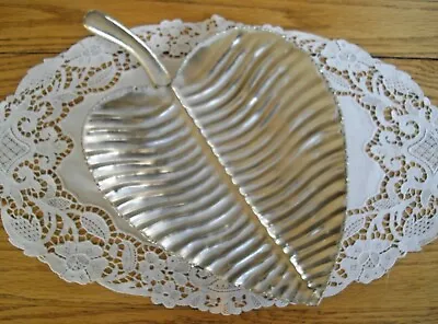 Silver-Plated Aluminum Metal Palm Leaf Plate Dish W/ Handle ~  • $5.99