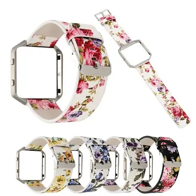 $23.97 • Buy Flower Genuine Leather Band Bracelet W Metal Frame Watch Strap For Fitbit Blaze