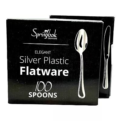 $9.99 • Buy Silver Plastic Flatware Spoons & Knives Premium Silverware Cutlery Elegant 200 