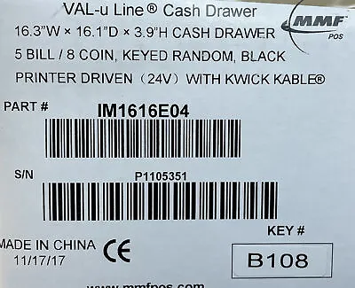 MMF Val-U-Line POS Cash Drawer 16  X 16  Black 5 Bill 8 Coin W/ Keys And Cable. • $120