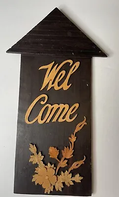 Vintage Welcome Sign 12x5 Wood Scroll Saw Rustic Floral Bouquet Rustic Kitschy • $15