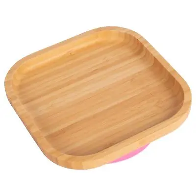 Tiny Dining Pink Square Bamboo Baby Suction Plate Toddler Weaning Feeding Set • £11