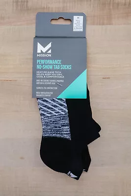 Mission Performance No-Show Tab Socks 2 Pairs Black 109626 Size Medium • $13.99