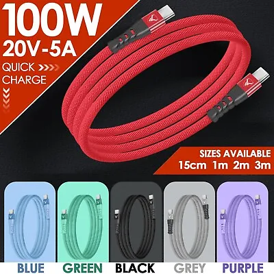 Type C To Type-C Cable PD Fast Charger Braided Long USB C Leads Pastel Colours • £5.29
