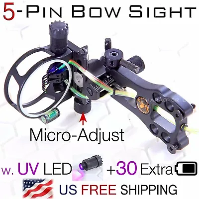 5 Pin Micro-Adjust Compound Bow Sight .019  Fiber 3-Levels UV LED Bow Hunting • $45.98