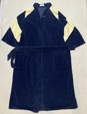 Christian Dior Monsieur Robe Men's One Size Navy Blue Velvet Belted Vintage • $24.95