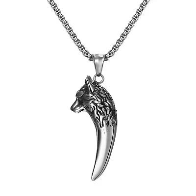 Mens 316L Stainless Steel Fenrir Wolf Head Tooth Pendant Necklace Chain 22  • $11.99