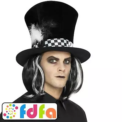 Smiffys Dark Mad Hatter Tea Party Top Hat Hair Halloween Adults Fancy Dress • £11.89