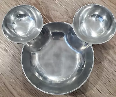 Mickey Mouse Vtg Chip & Dip Bowl Silver Metal • $29.99