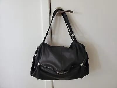 Linea Pelle Double Zip Shoulder Bag Black • $14.99