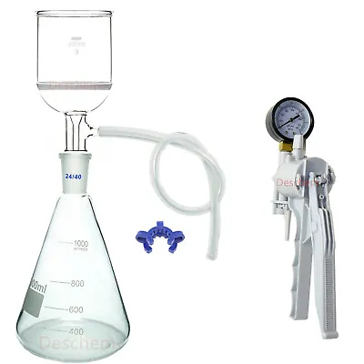 1000mlVacuum Suction Filter Device200ml Buchner Funnel1L FlaskW/Handle Pump • $77.99