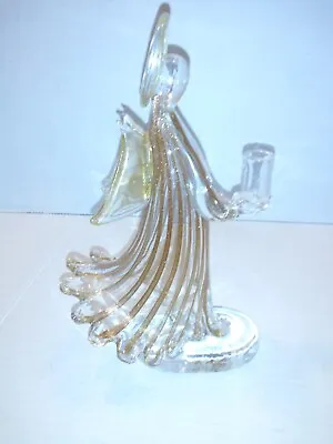 Stunning Mid Century Murano Glass Italy Gold Stripe Angel Candle Holder 9  Tall • $35