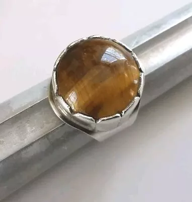 Big Vtg 925 Israel Sterling Silver 20mm Tiger's Eye Ring Adj. Size 8.75-10 #3sv • $18