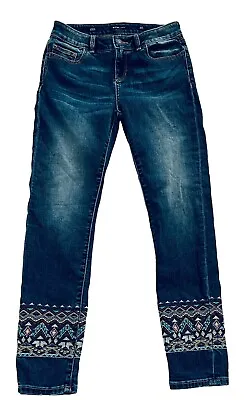 Miss Me Girls Ankle Skinny Jeans Size 14 Embroidered Blue Stretch Denim • $19.88