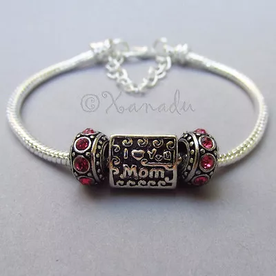 I Love You Mom European Charm Bracelet With Birthstones - Mother's Day Gift Idea • $14.99