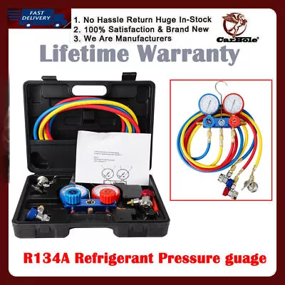 R134a A/C Car Refrigerant Kit Pump Manifold Gauge Air Freon Vacuum Tester HVAC • $76