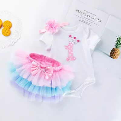 Baby Girl 1st Birthday Dress Cake Smash Dress Set Outfit Set Tutu Romper Set • $33.95