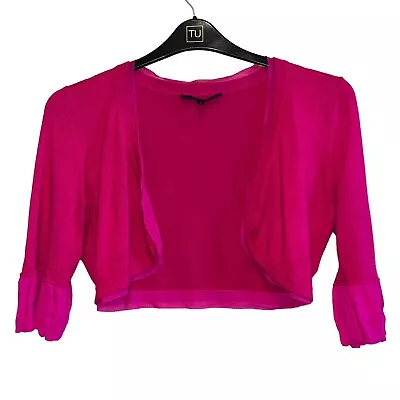 Coast Women's Size Medium Pink Bolero Cover Up Shrug Silk Trim Worn VGC • £9.99