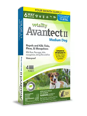 Vetality Avantect II Dog Spot On Flea Tick Monthly Topical 4 Count 11 - 20 Lbs • $11