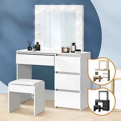 $206.91 • Buy Oikiture Dressing Table Stool Set Makeup Desk Mirror Storage 12 LED Bulbs