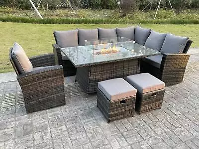 Fimous High Back Rattan Garden Furniture Heater Gas Fire Pit Dining Table Set  • £859