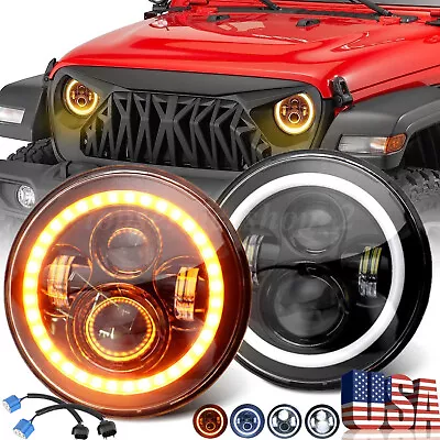 Pair 7  Inch Round LED Headlights Halo Angel Eyes For Jeep Wrangler LJ TJ CJ JK • $27.89