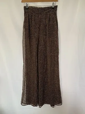 Trousers H&m Size 8 L28” Brown Leaf Print Polyester Wide Leg Lightweight  • £8.79