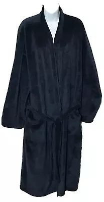 M&S Men's LARGE Fleece RIBBED DRESSING GOWN Bath Robe NAVY BLUE Vgc • $16.17