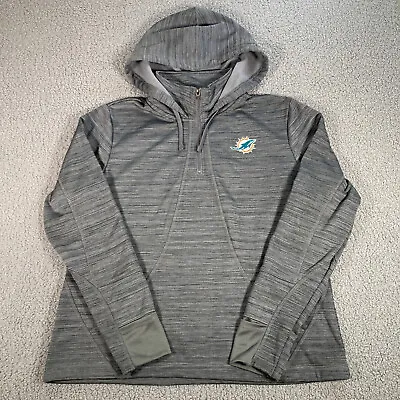 OTS Miami Dolphins Hoodie Womens Large Gray 1/4 Zip Pullover Thumbholes Pockets • $16.67