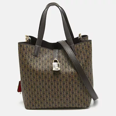 Carolina Herrera Dark Brown Monogram Coated Canvas And Leather Small Matryoshka • $451.50