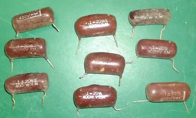 LOT Of 9- .1 Mfd 400 Volt. CDE Mylar And Other Capacitors Used And Untested. • $4.99