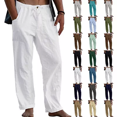 Mens Solid Autumn Casual Pants Wide Legs Jogger Trousers Drawstring Bottoms US • $18.39