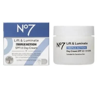 2x No7 Lift And Luminate Triple Action Day Cream Tub SPF15 X2 50ml (100ml Total) • £29.99