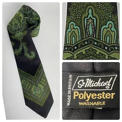 St Michael Men Black Green Necktie Art Deco Made Britain • $40