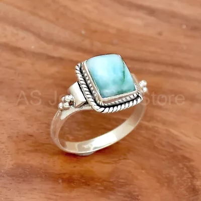 925 Sterling Silver Ring Larimar Silver Ring Square Ring Handmade Jewelry • $28.50