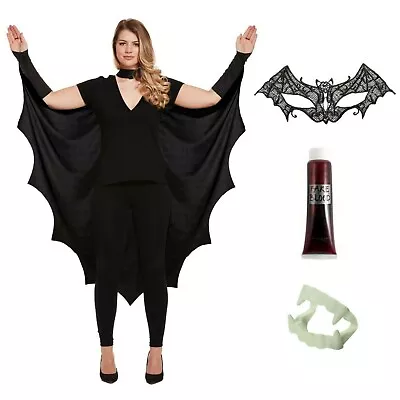 Adult Gothic Vampire Bat Wings Cape Wing Costume Ladies Halloween Fancy Dress UK • £13.27