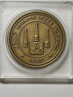 Masonic Medal Mount Hermon Lodge Md. 1882-1982 1.50  Medal In Case 1.50  Round • $7.99