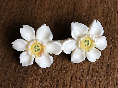 Vintage 1940s Handmade Carved Alpine Flower Edelweiss Floral Brooch Pin Retro • £7.95