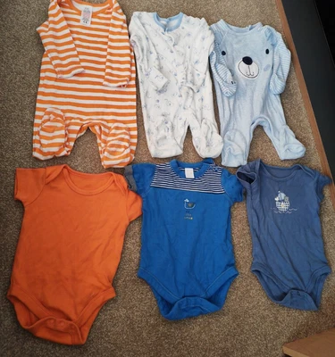£4 • Buy Baby Boy Bundle X3 Babygrows And X3 Short Babygrows Age Up To 3 Months/0-3...