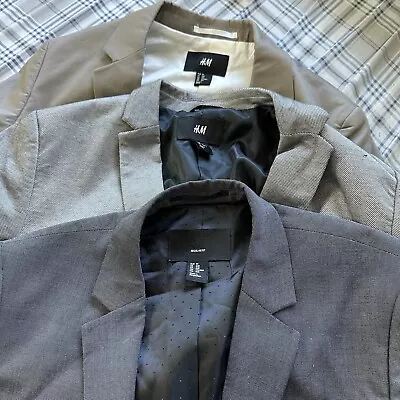 Lot 3 H&M Mens Blazer Jacket Size 34R Regular Fit Gray Tan Stretch Sport Coat • $64.99