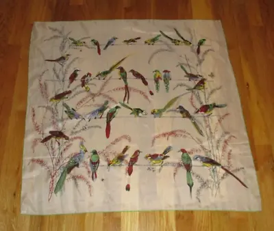 Vtg Handrolled Colorful Birds Sitting On Wire Silk Blend Square Scarf 30  Japan • £19.29