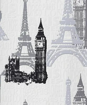 £13.99 • Buy London Big Ben  Paris Eiffel Tower  City Black White Feature Wallpaper 734805