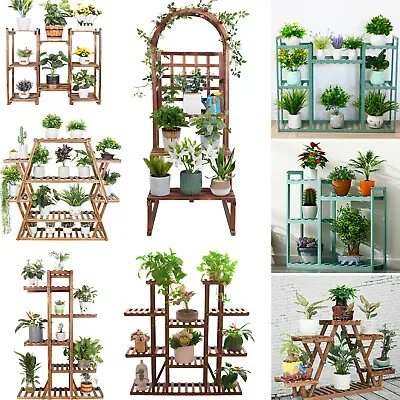 £24.92 • Buy 5/6 Tier Wooden Plant Pot Stand Flower Display Shelf Garden Patio Indoor Outdoor