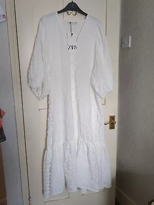 Zara Marta Dress Seersucker White XL 14-16 BNWT • £30