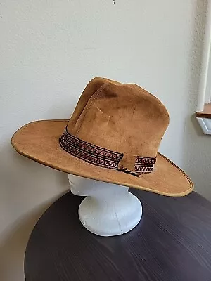 Wolverine Western Cowboy Hat Vintage Leather Suede 21.5  Inside Tan 7 1/4 • $17.16