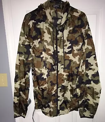 Elwood Jacket Windbreaker Mens Lg Tiger Camo Zip Up Raincoat Streetwear Hood • $10