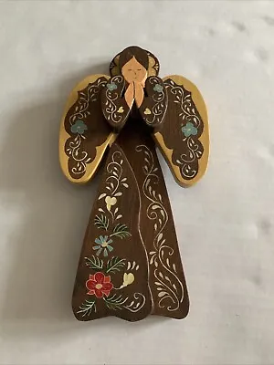 Vtg Handpainted Wooden Ángel Wall Plaque MCM Boho Cottage Decor (see Description • $19.95